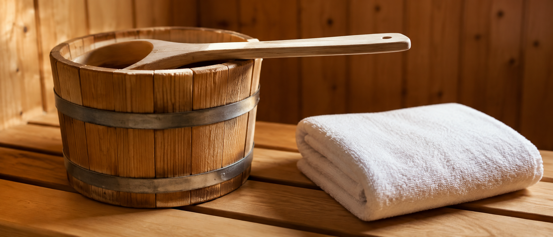 Sauna-Zubehör kaufen: Kübel, Kelle, Auflage & Kopfstütze (KI-generiert)